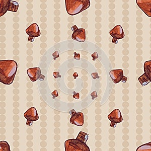 Pattern Mushrooms, Autumn leaves, apples Vector composition seamless pattern
