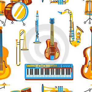 Pattern with musical instruments. Jazz, blues and classical music.