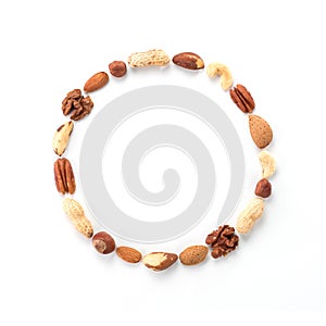 Pattern of nuts in circle form isolated on whie