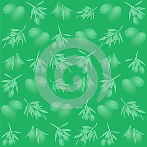 Pattern of olive branches on a green background.