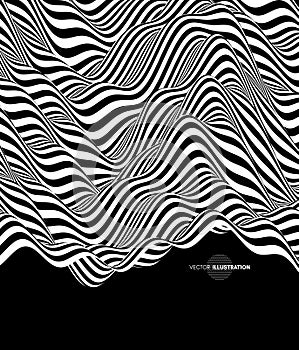 Pattern with optical illusion. Black and white design. Abstract striped background. Vector illustration