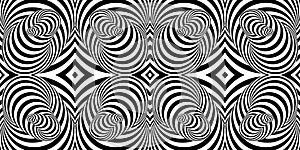 Pattern with optical illusion. Black and white design. Abstract striped background. Vector illustration