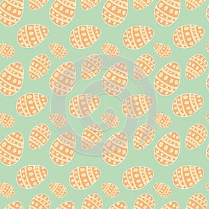 Pattern with orange eggs on a mint background. Vector illustration, Easter