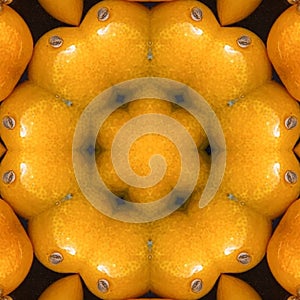 Circle orange fruit background with a kaleidoscope concep photo