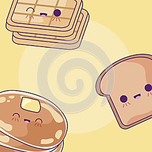 pattern of pancakes with waffle and slice bread