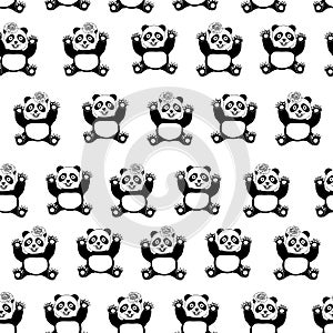 Pattern with panda. Seamless pattern with panda. Children's pattern. Panda with flower. Panda with rose. Animal with