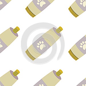 Pattern with paste in a tube for animals, cats, with a label with a paw