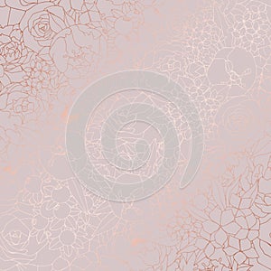 Pattern with peonies with imitation of rose gold