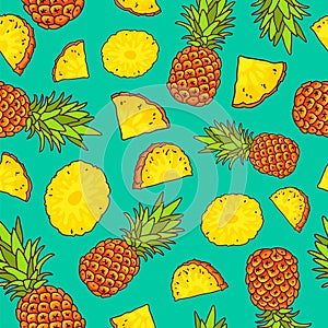Pattern of pineapples. Paradise fruit photo
