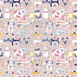 Pattern on pink with colorful dogs