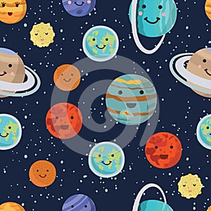 Pattern of the planets of the solar system. Bright beautiful smiling planet. Vector illustration