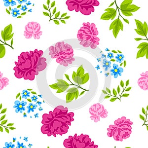 Pattern with pretty flowers. Beautiful decorative natural plants and leaves.