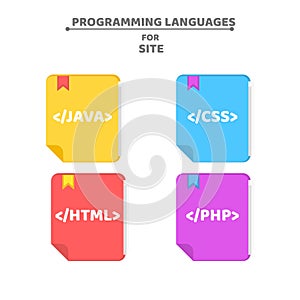 A pattern from programming languages. Colorful books. Colorful background for your projects. Php, html, java, css. Vector illustra
