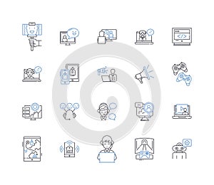 Pattern recognition line icons collection. Recognition, Perception, Identification, Detection, Interpretation