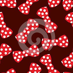 Pattern, red bow tie with white polka dots on a burgundy background, vector illustration