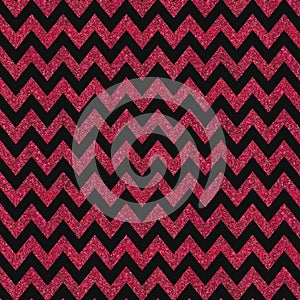 Pattern with red glitter textured chevron on black background.