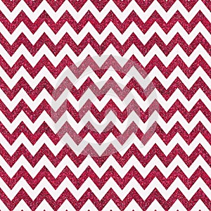 Pattern with red glitter textured chevron on white background.