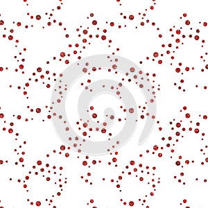 Pattern with red glitter textured circles confetti on white back