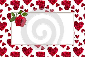 Pattern red heart rose petals greeting card billet photo