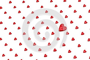 Pattern of red hearts on a white background. Valentines Day Love Decor Background Concept