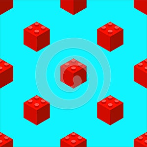 Pattern of red plastic blocks on a turquoise background. For printing and decoration. Vector illustration.