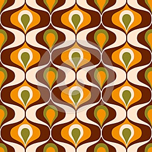 Pattern Retro 70s ogee ovals brown yellow moss