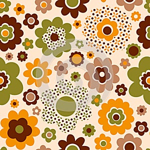 Pattern Retro funky ditsy flowers yellow brown