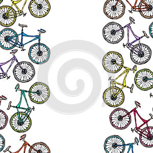 Pattern Ribbon of Bicycles Bike Background. Realistic Hand Drawn Illustration. Savoyar Doodle Style.