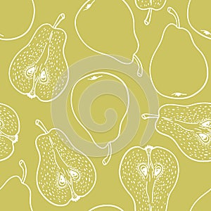 Pattern with ripe pears. Stylized hand drawn