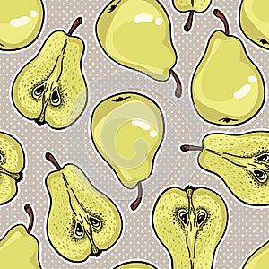 Pattern with ripe pears. Stylized hand drawn