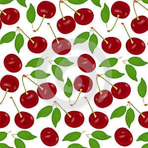 Pattern with ripe red juicy cherries