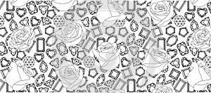 Pattern of roses white buds of roses black line on a pattern of diamonds