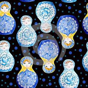 Nesting dolls pattern on black background