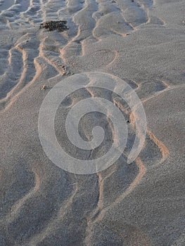 The pattern of sandy beach washed by the waves.