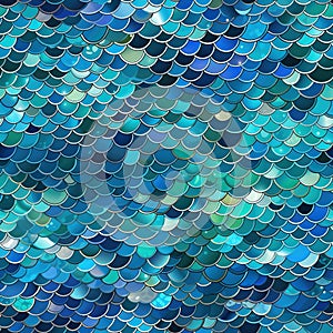 Pattern of scales in various shades of blue. Generative AI