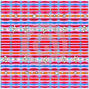 Pattern seamless art line and flower red pink orange paint on wood design