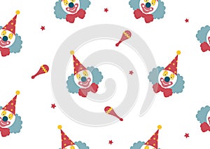 Pattern seamless of Clown face on white backgrouds,Vector illustrations photo