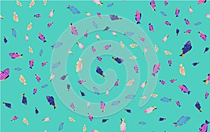 Pattern seamless different colorful purple sea fish in the water of a waterfowl in a sea aquarium with fins. Vector illustration