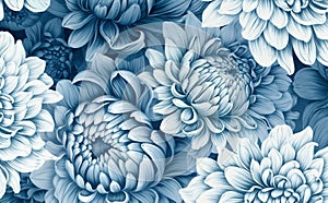 pattern seamless flower leaf vintage blue illustration floral design background classic. Generative AI.