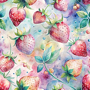 Pattern Seamless fondos Strawberry Soft Colors Watercolor photo