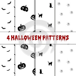 Pattern seamless halloween pumpkin black cat bat print