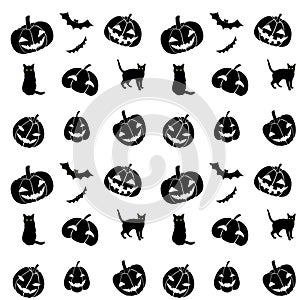 Pattern seamless helloween black and white cat pumpkin bat