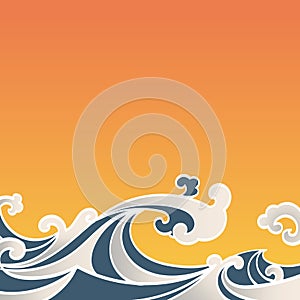 Pattern Seamless Ocean Waves hand draw asian style