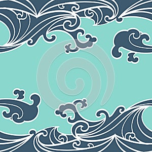 Pattern Seamless Ocean Waves hand draw asian style