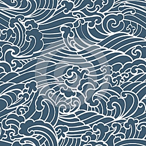 Pattern Seamless Ocean Waves hand draw asian style