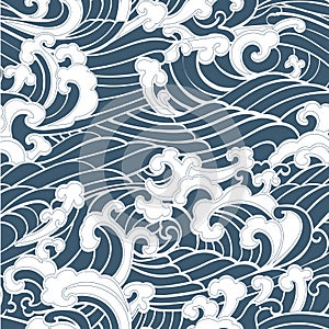 Pattern Seamless Ocean Waves hand draw asian style