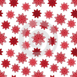Pattern seamless with red floral ornaments on white background. Flower Texture for kitchen wallpaper or bathroom flooring. can be
