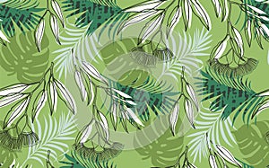 Pattern seamless of tropical leaves, flowers camouflage military colors on khaki background.Pattern seamless of tropical leaves,