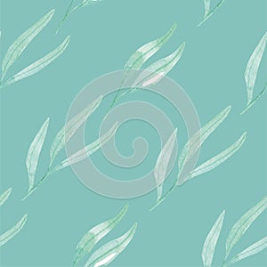 Pattern Seamless Watercolor Aqua Green Leaves Leaf Blooms