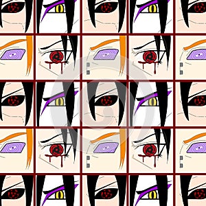 Pattern with Set of Eye Sharingan. Flat design style vector illustration.
